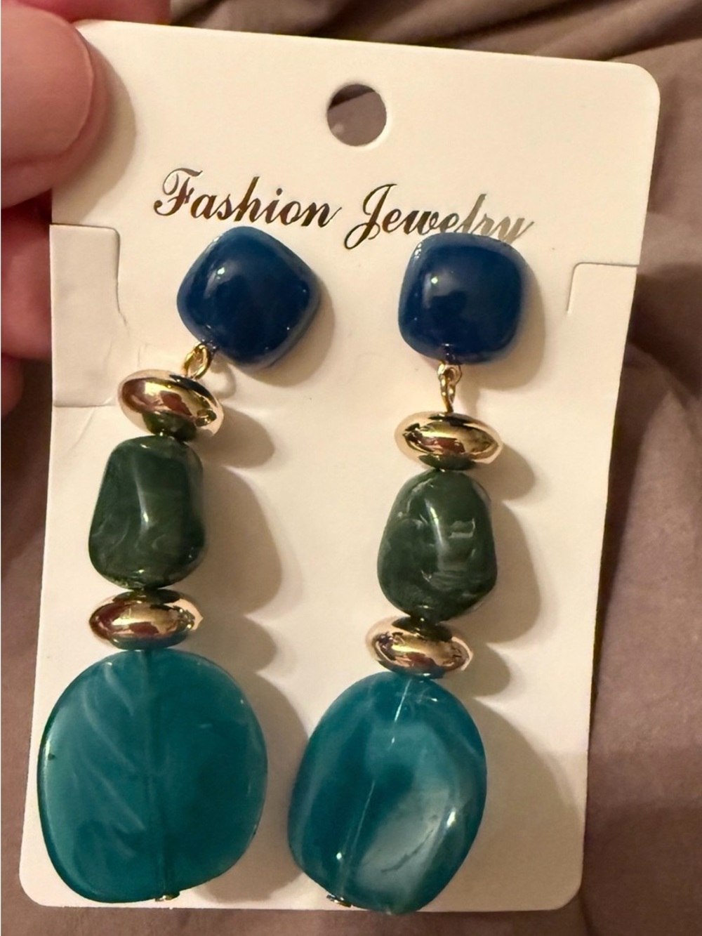 Fashion Jewelry Blue, Dark Green & Teal Drop Earrings